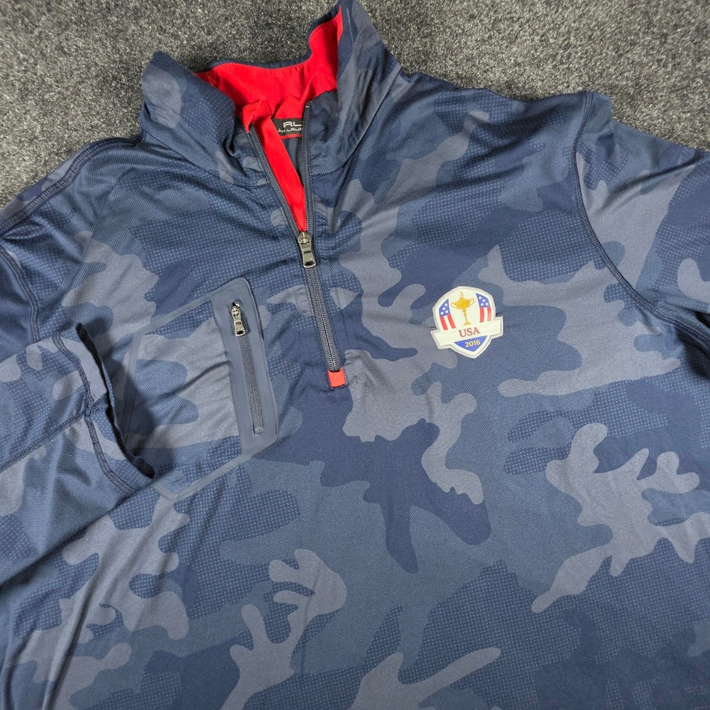 RLX Ralph Lauren 2016 USA Ryder Cup 1/4 Zip Pullover Mens XXL Blue Camo Golf